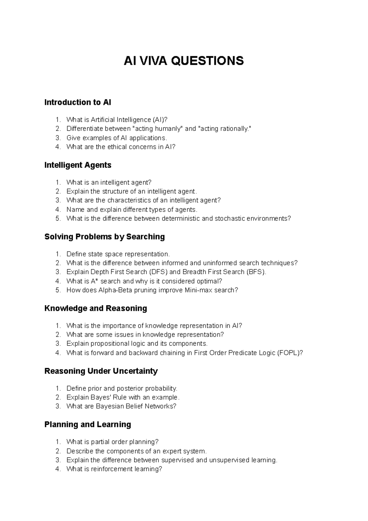 AI VIVA Questions: Key Concepts & Applications in Artificial ...