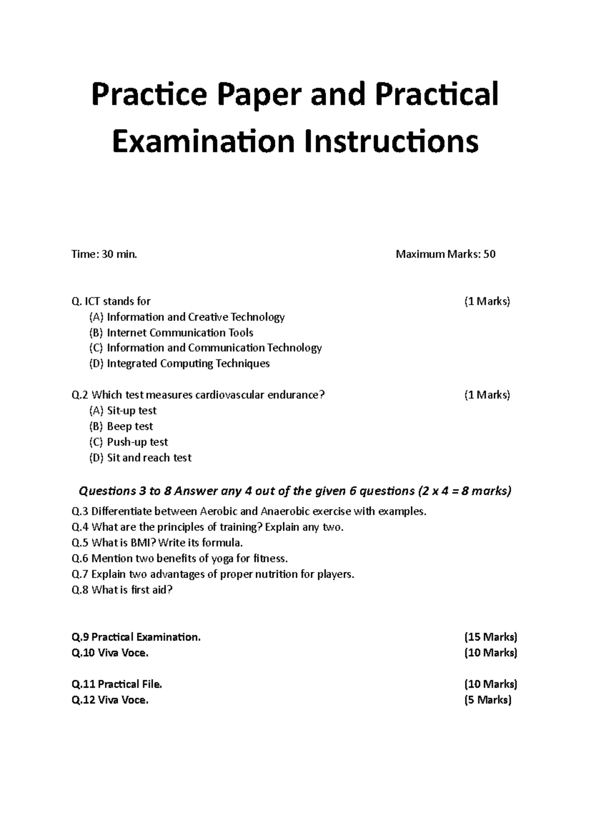Practice Paper 01: Practical Exam Instructions and Questions - Studocu