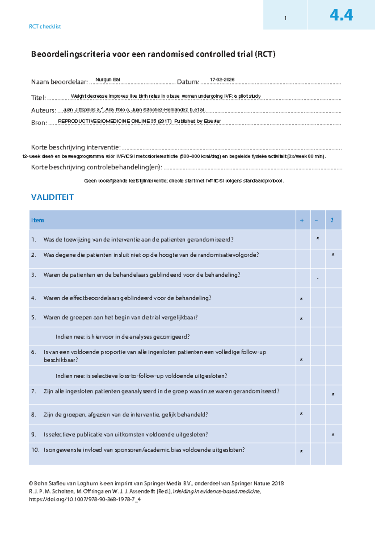 RCT Checklist voor Beoordeling van Randomised Controlled Trials (RCT ...