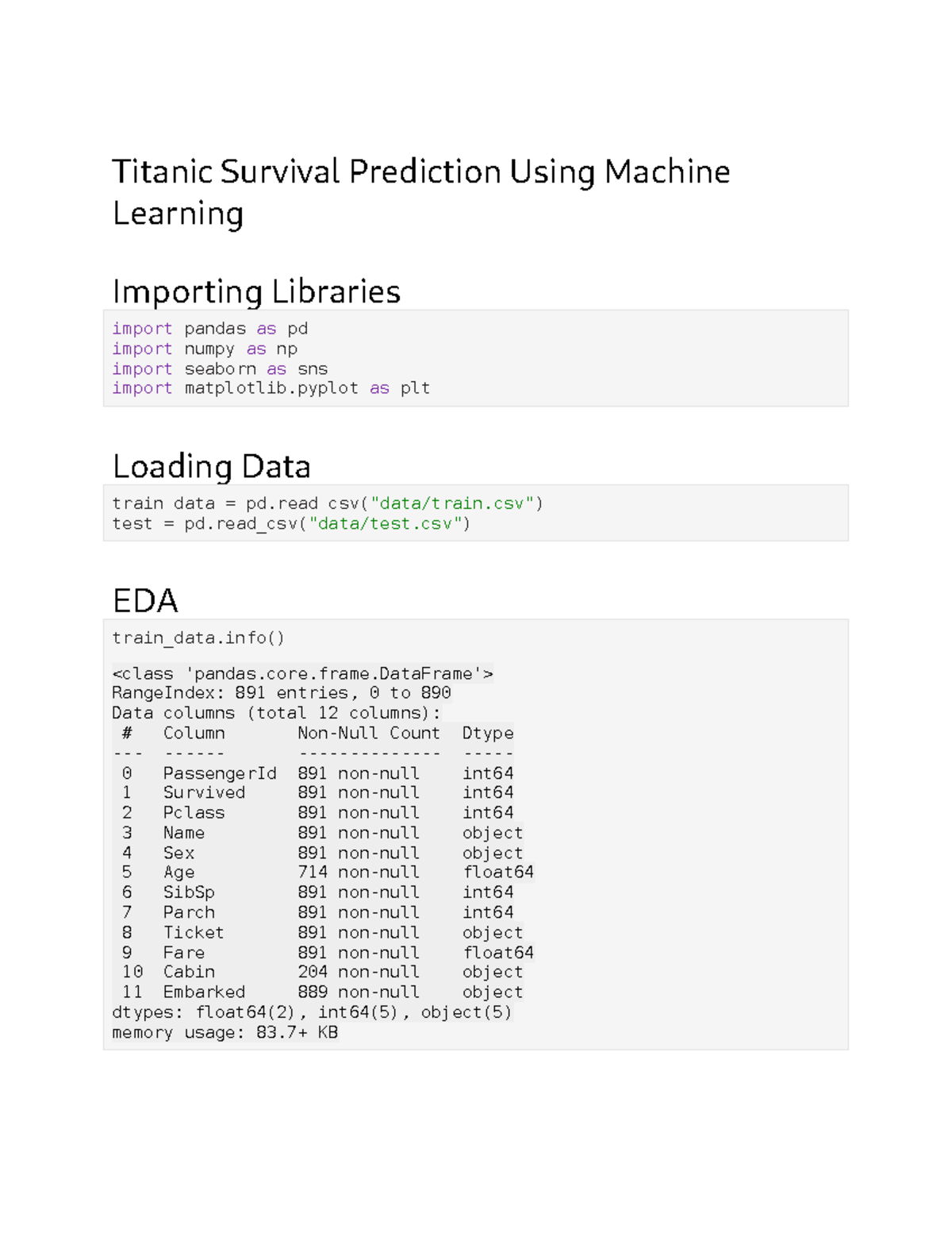 ML12 - Titanic Survival Prediction Using ML Techniques - Studocu