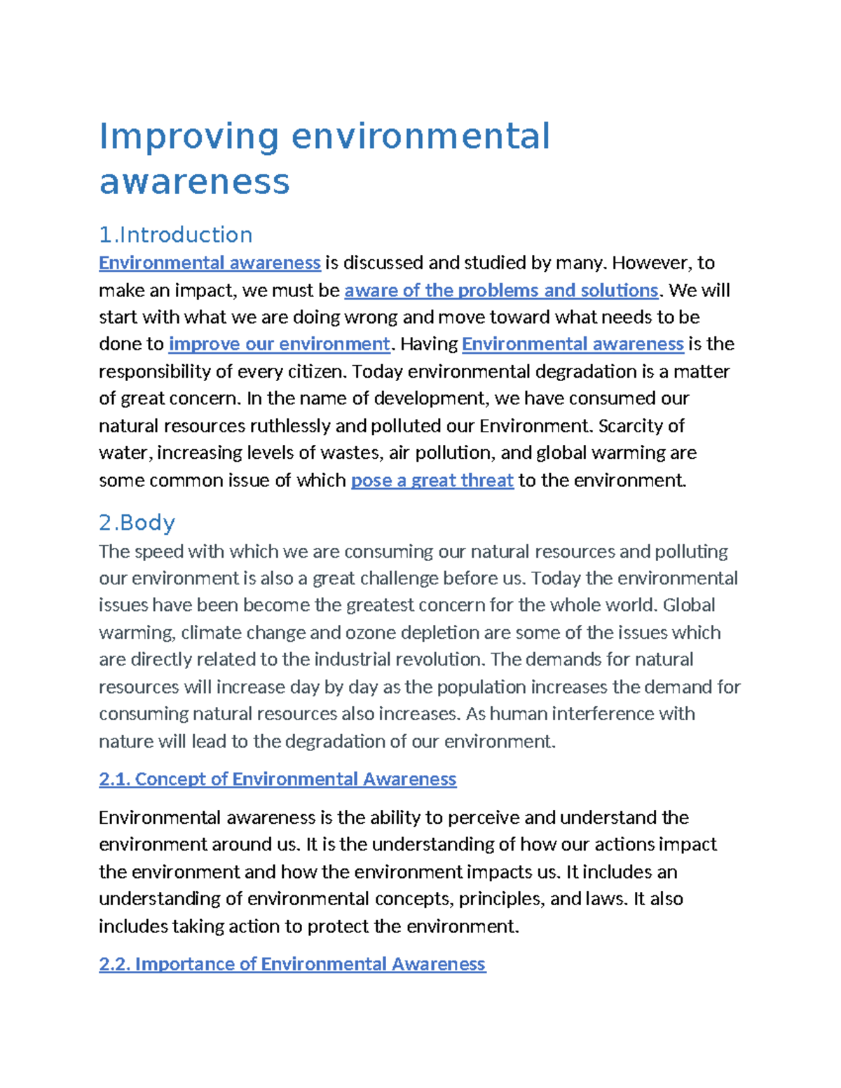 Improving environmental awareness - Improving environmental awareness 1 ...
