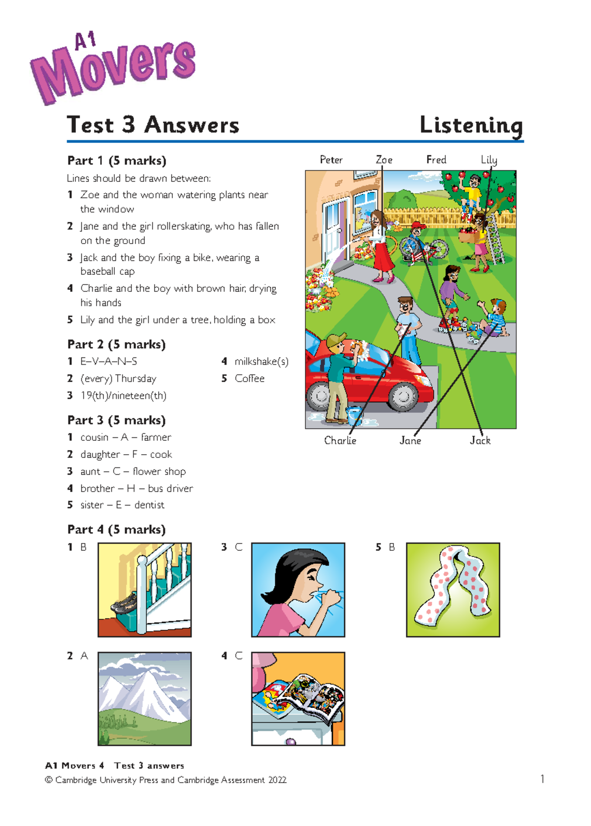 A1 Movers 4 Test 3 Answers - Listening & Reading Practice - Studocu