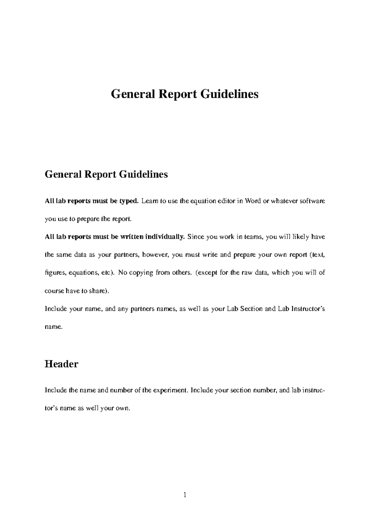 General Report Guidelines - General Report Guidelines General Report ...