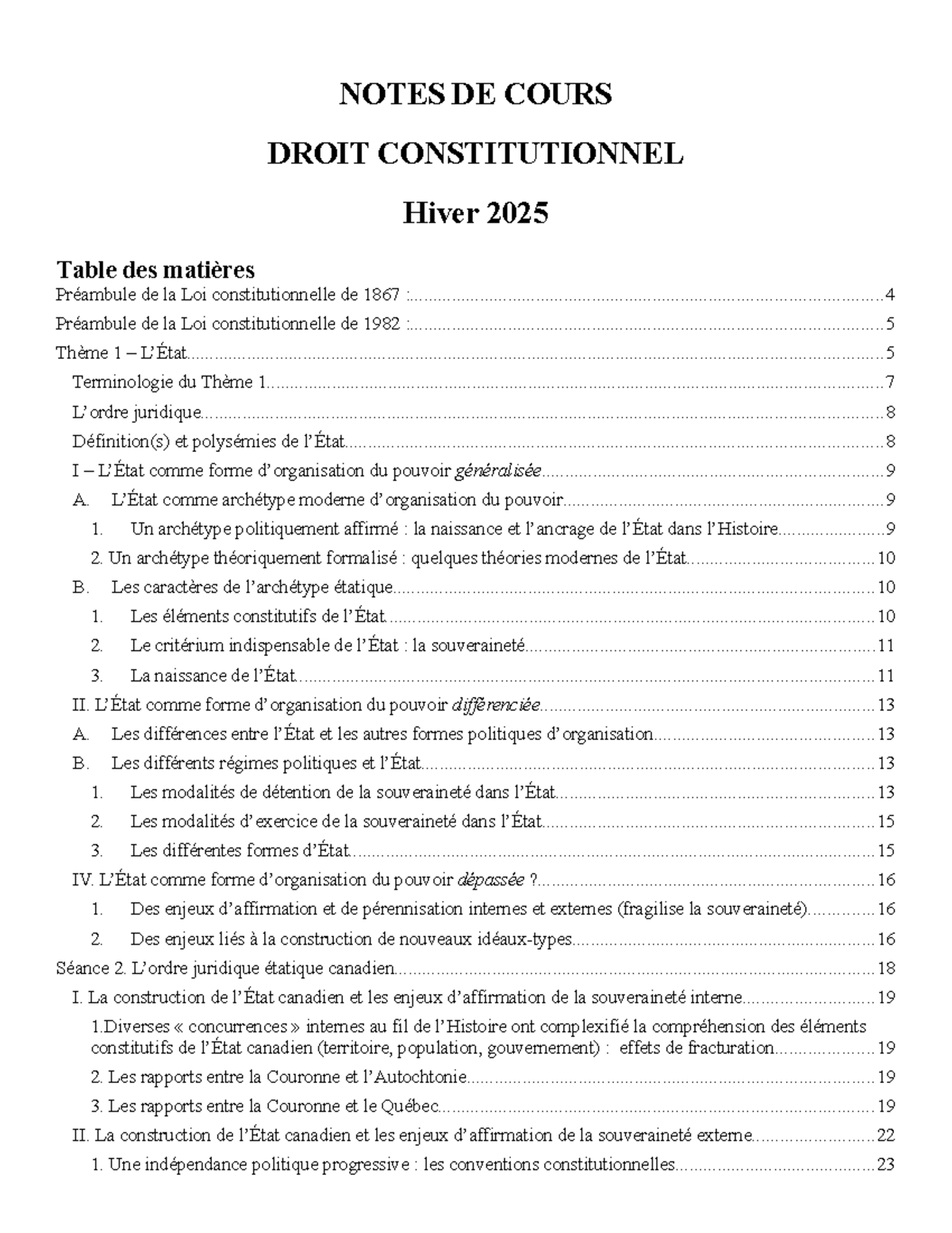Notes de cours sur le Droit Constitutionnel (Hiver, Cours 101) - Studocu