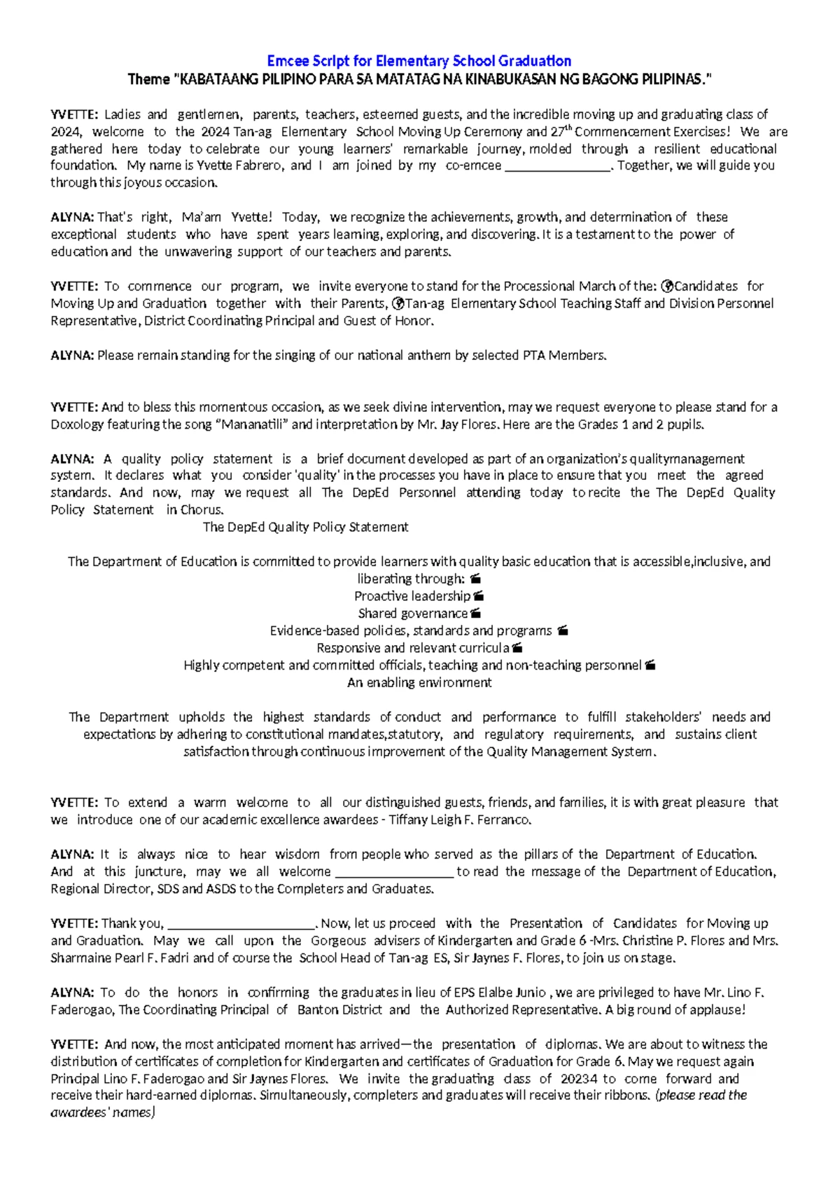 Emcee Script for Women’s Day Celebration - Special Event - Studocu