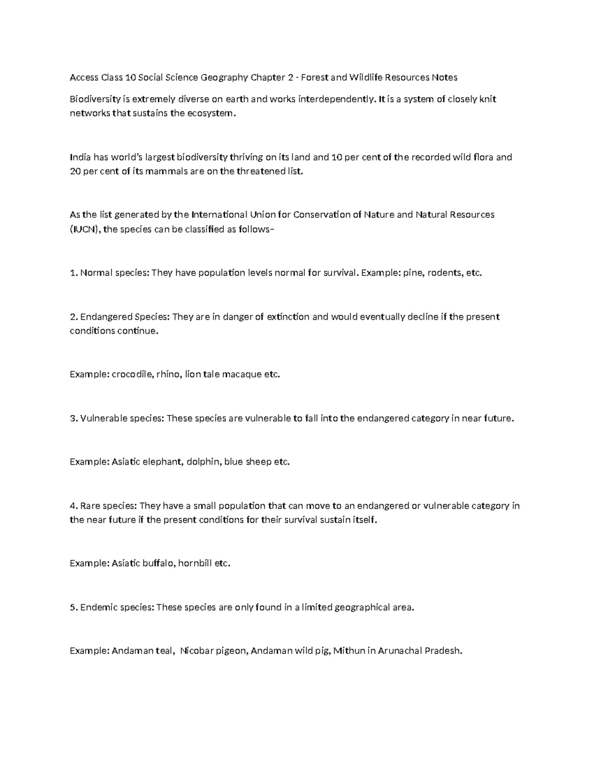 Class 10 Social Science Geography Chapter 2 - Forest & Wildlife Notes ...