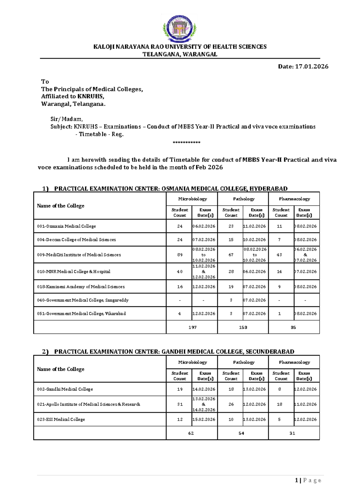 KNRUHS II MBBS Practical Exam Timetable - Feb 2026 - Studocu