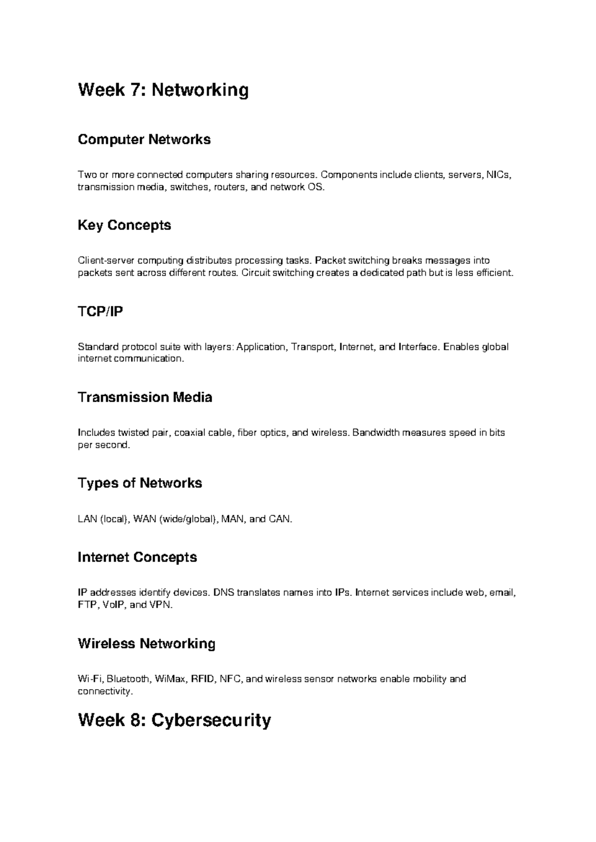 IS Detailed Lecture Notes: Networking, Cybersecurity, and AI Concepts ...