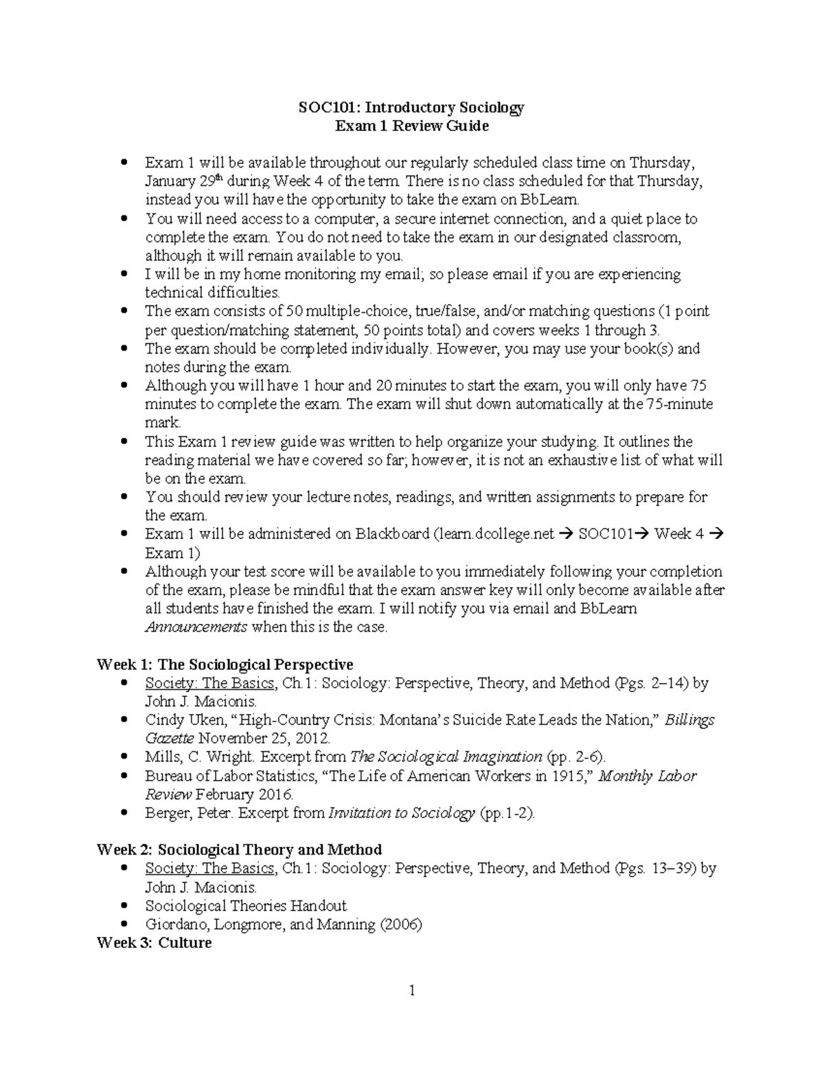 SOC101: Exam 1 Review Guide for Introductory Sociology - Studocu