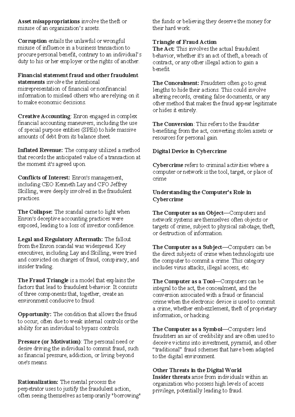 Asset misappropriations involve the theft or misus - Corruption entails ...