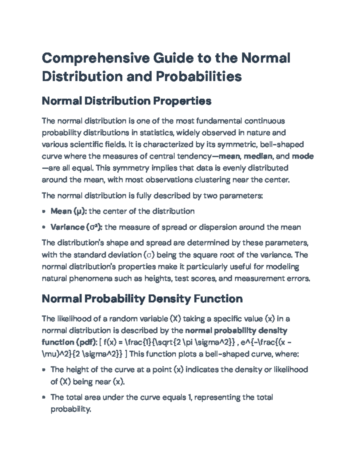 Comprehensive Guide to Normal Distribution & Probabilities (STAT101 ...