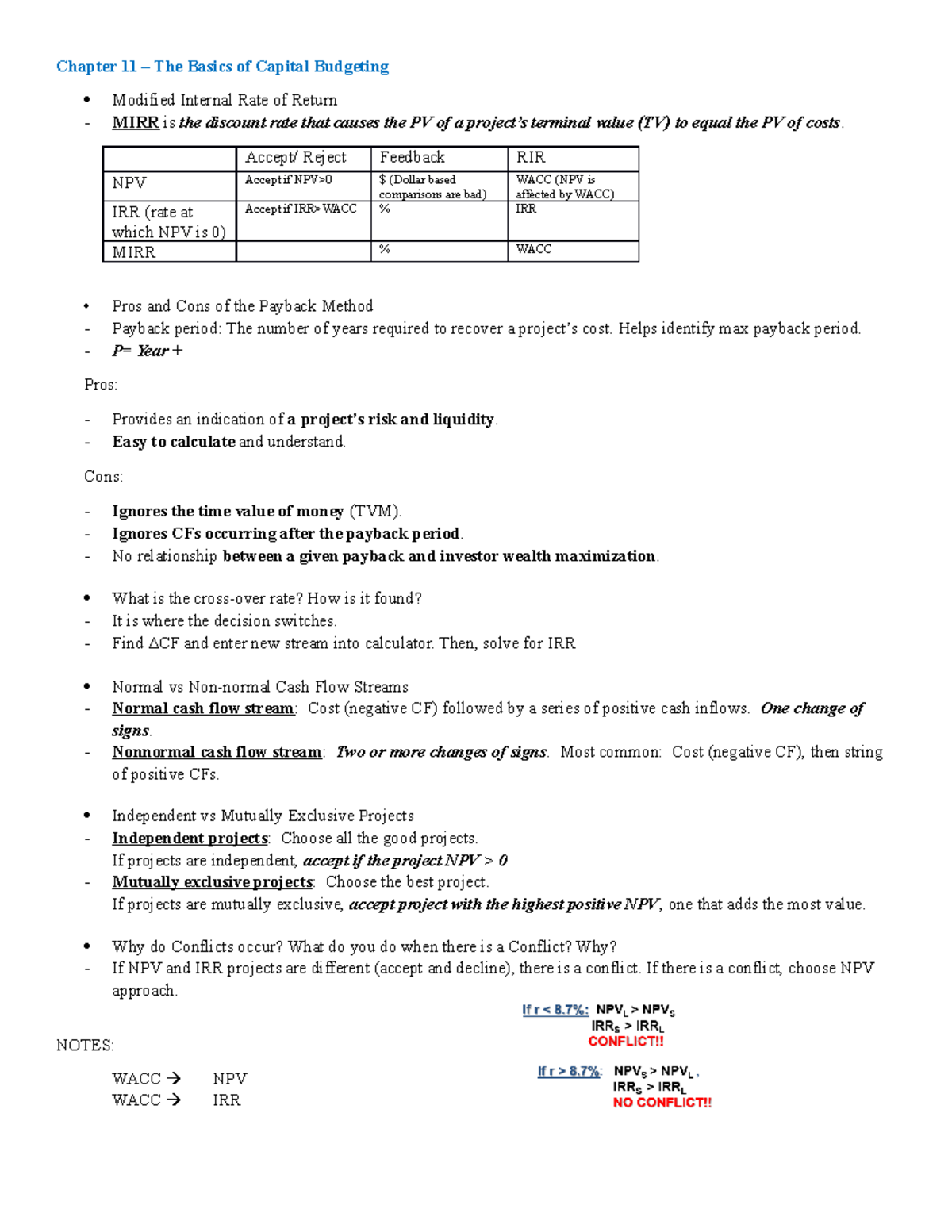 Chapter 11 Notes - Capital Budgeting Basics for CH 11 - Studocu