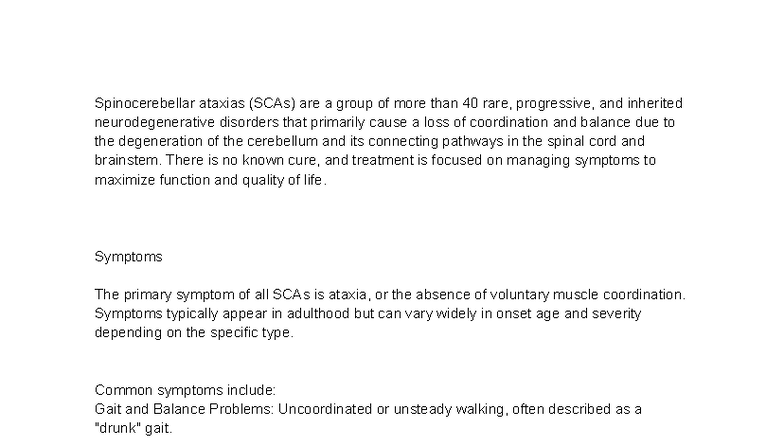 Spinocerebellar Ataxias (SCAs): Symptoms, Causes, and Diagnosis - Studocu