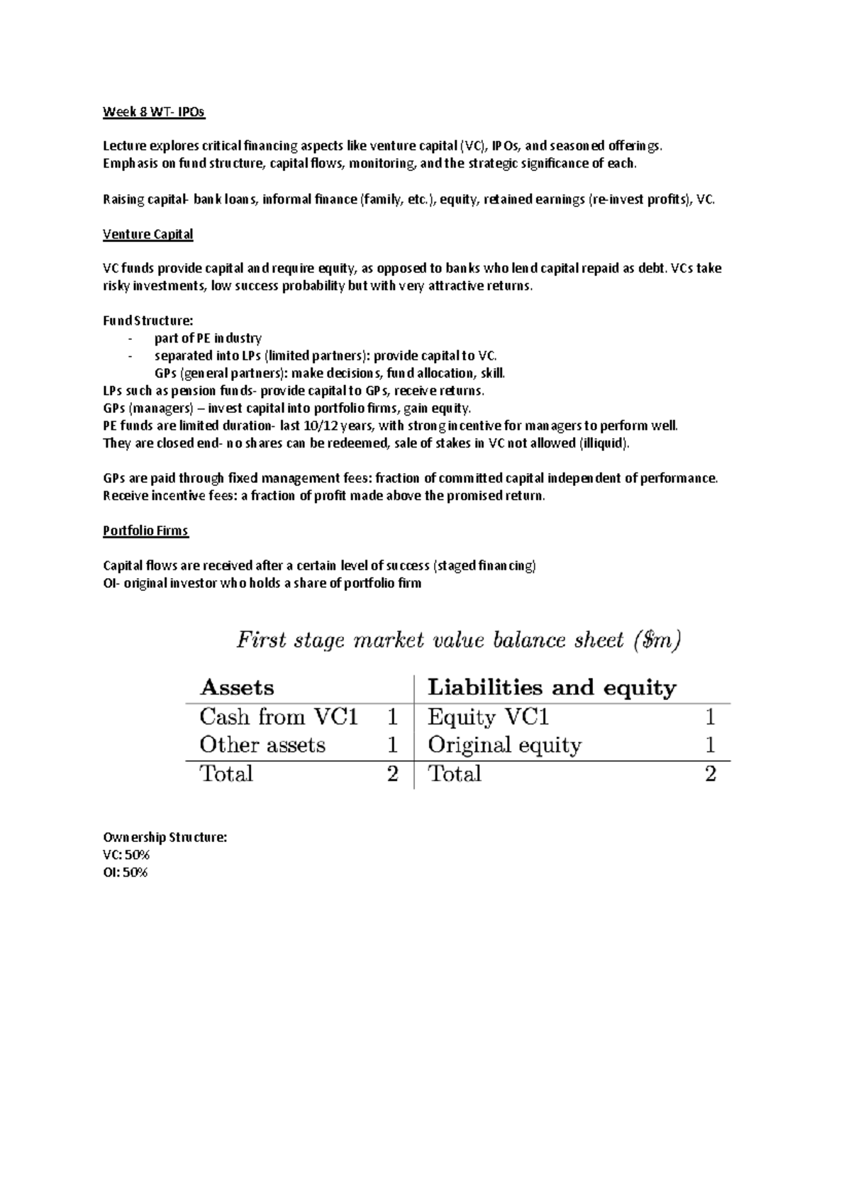 Week 8 Lecture Notes: Exploring IPOs and Venture Capital Dynamics - Studocu