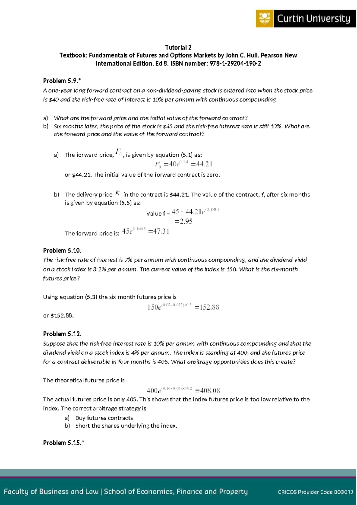 W2 - Tutorial 2 Solutions: Futures & Options Markets Analysis - Studocu