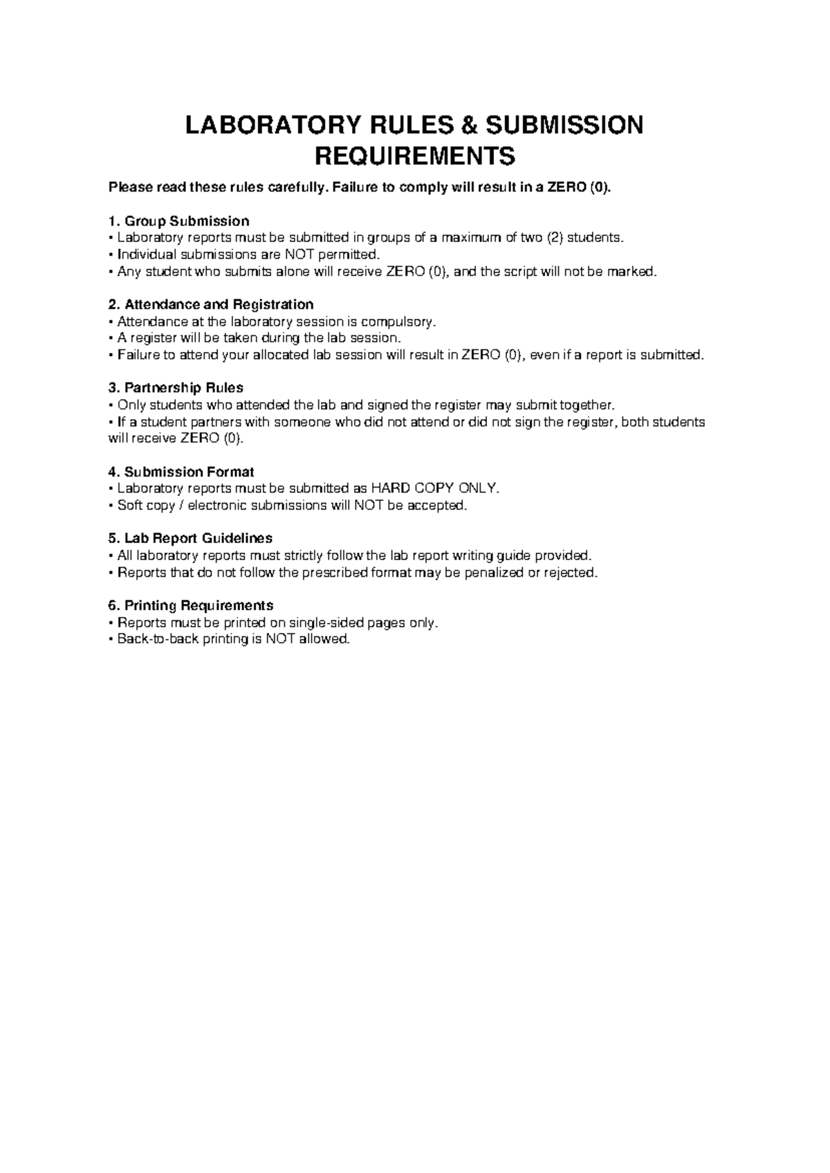 LAB 101: Laboratory Rules & Submission Requirements - Studocu