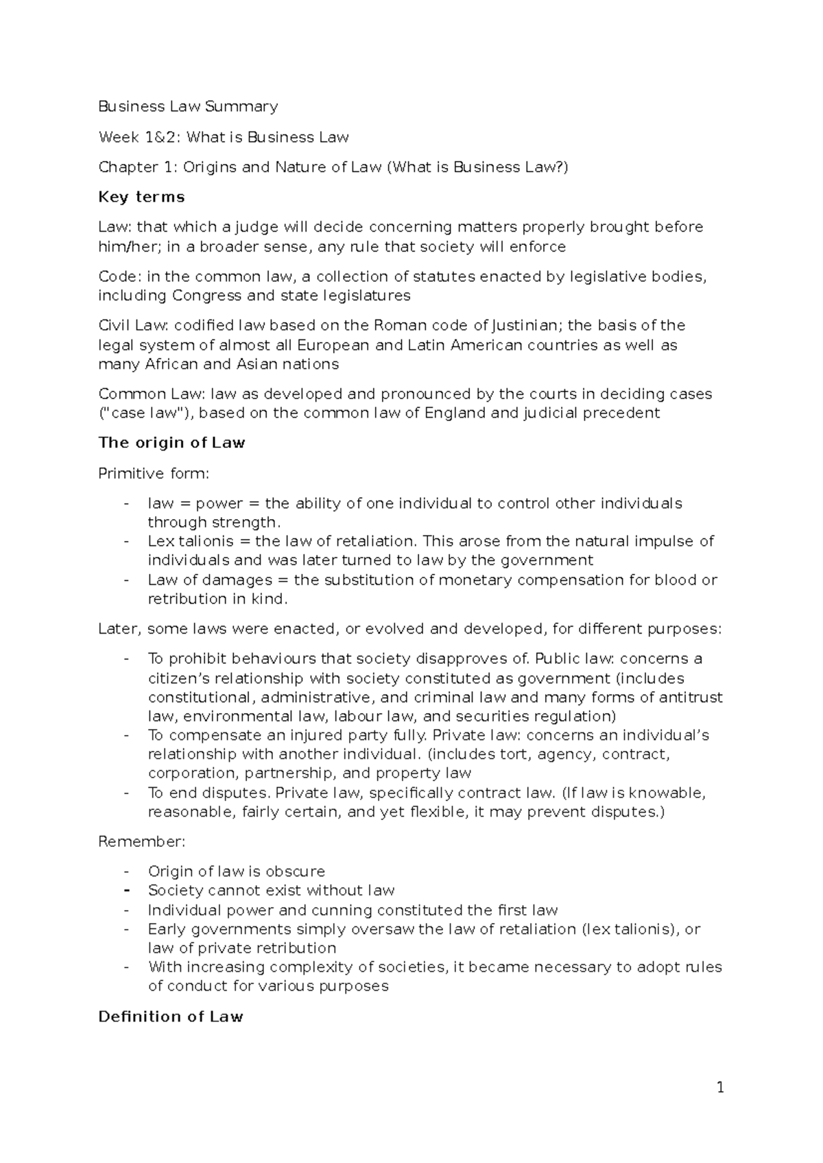 Business Law II Summary: Origins, Nature, and Key Concepts of Law - Studocu