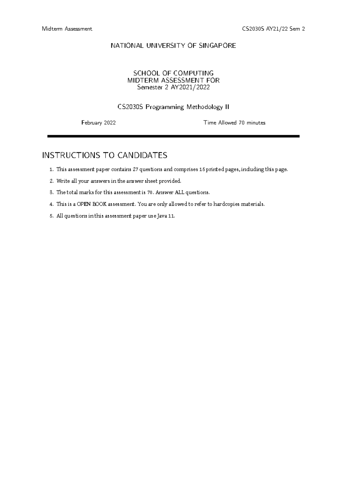 Midterm Assessment Notes for CS2030S Sem 2 - Programming Methodology II ...