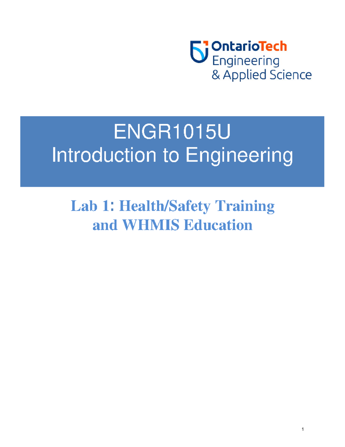 ENGR1015U Lab 1 - Health and Safety Training Overview - Studocu