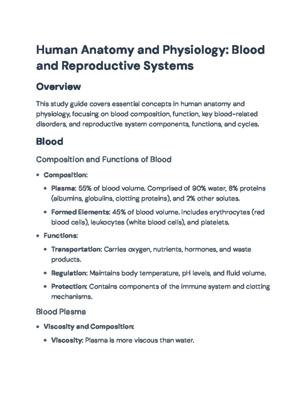 Human Anatomy & Physiology Study Guide: Blood & Reproductive Systems ...