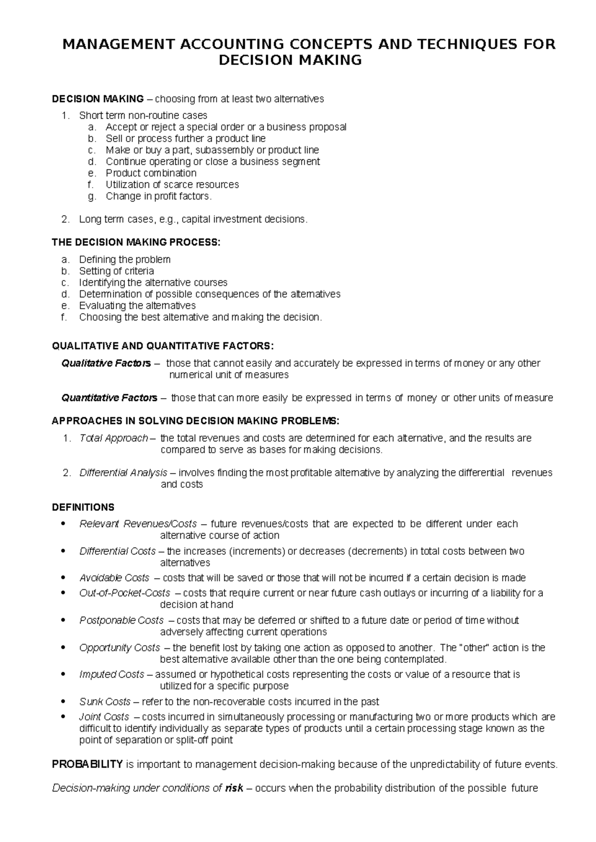 MAS-007: Decision-Making Concepts and Techniques for Management ...