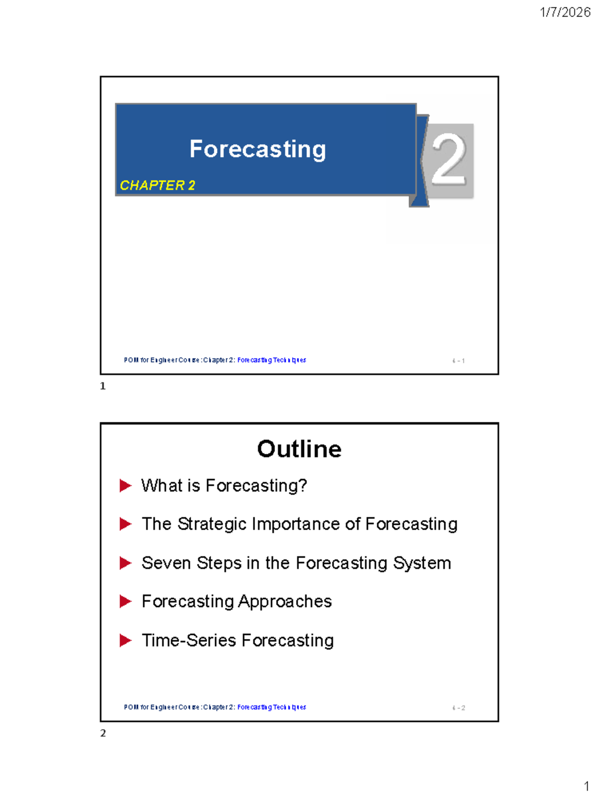 POM for Engineer Course: Chapter 2 - Forecasting Techniques Overview ...