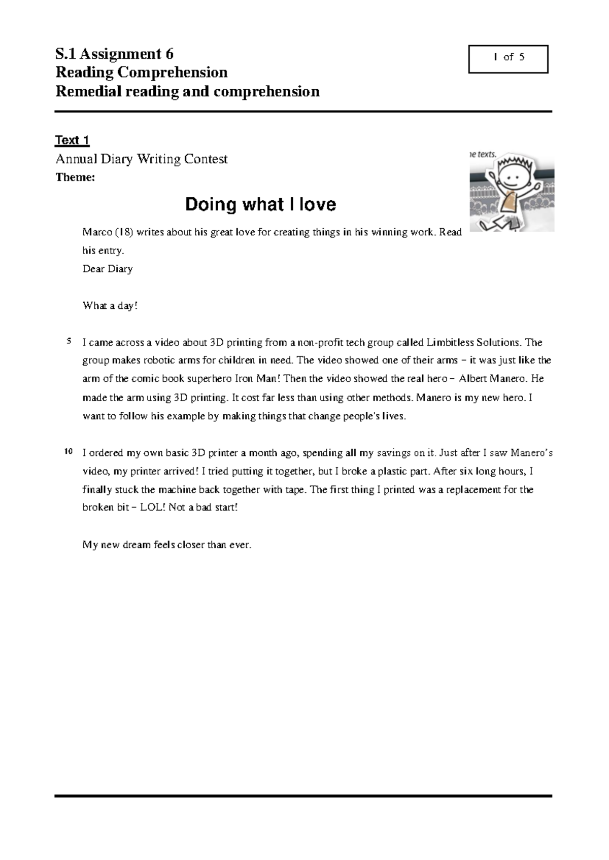 S.1 Assignment 6 - Reading Comprehension Exercises and Text Analysis ...