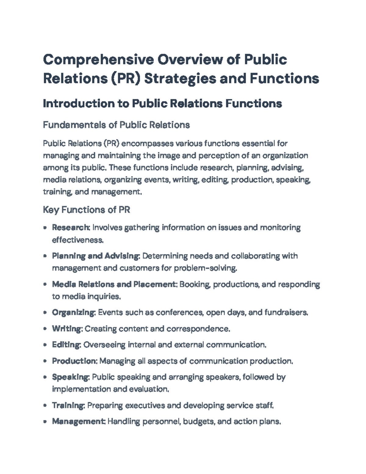 Comprehensive PR Strategies and Functions Overview (COMM101 ...