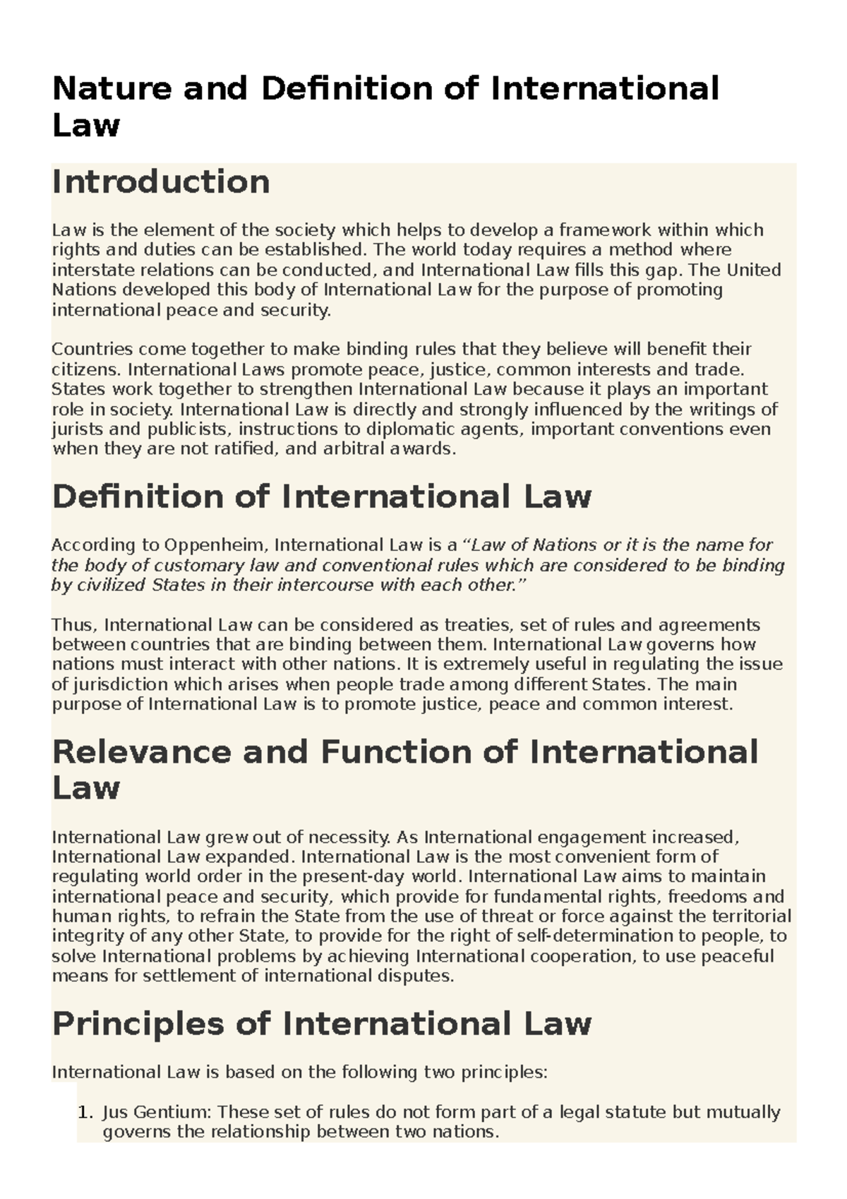 Public International LAW - Nature and Definition of International Law ...