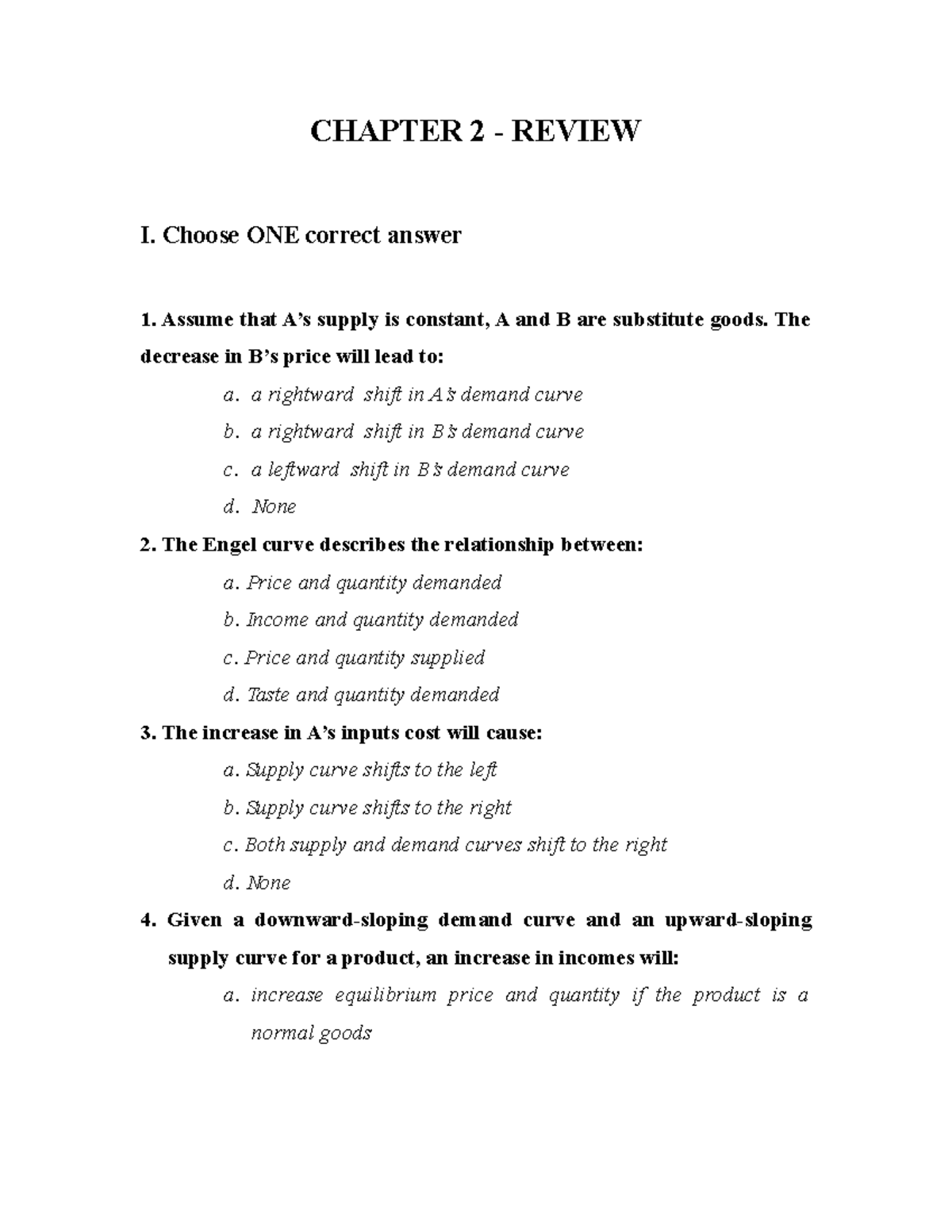 Chapter 2 Review - Key Concepts in Microeconomics - Studocu