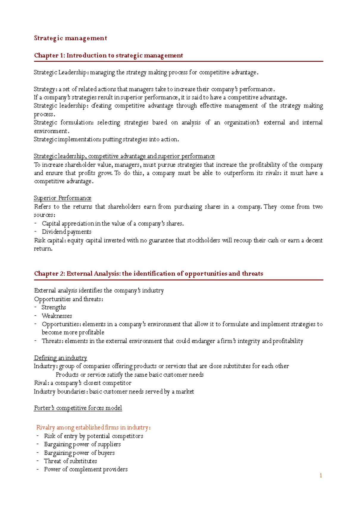 Strategic Management - Strategic management Chapter 1: Introduction to ...