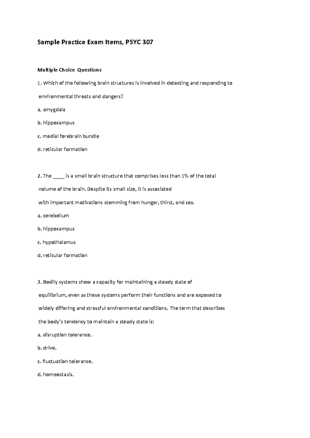 PSYC 307 2025 Final Exam Practice Questions and Answers - Studocu