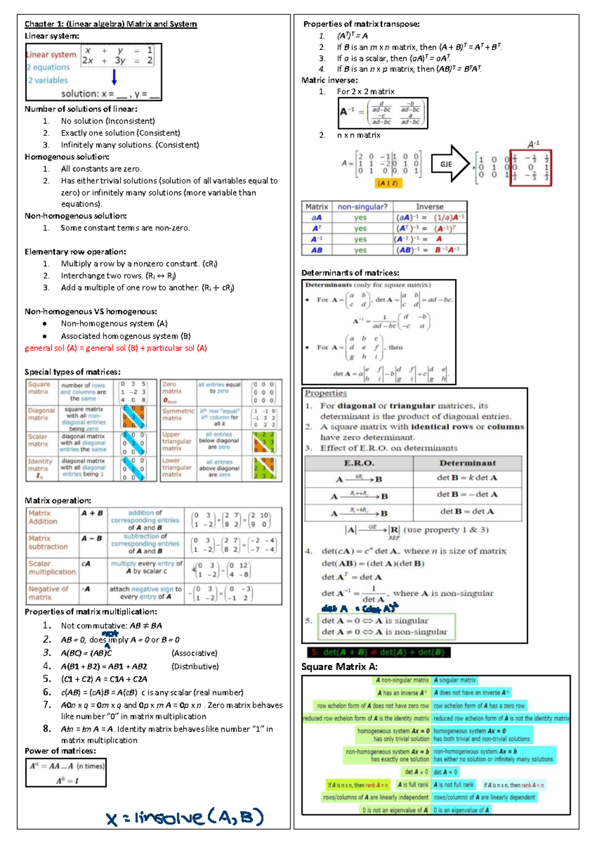 Notes - Summary Linear Algebra with Differential Equations - Chapter 1 ...