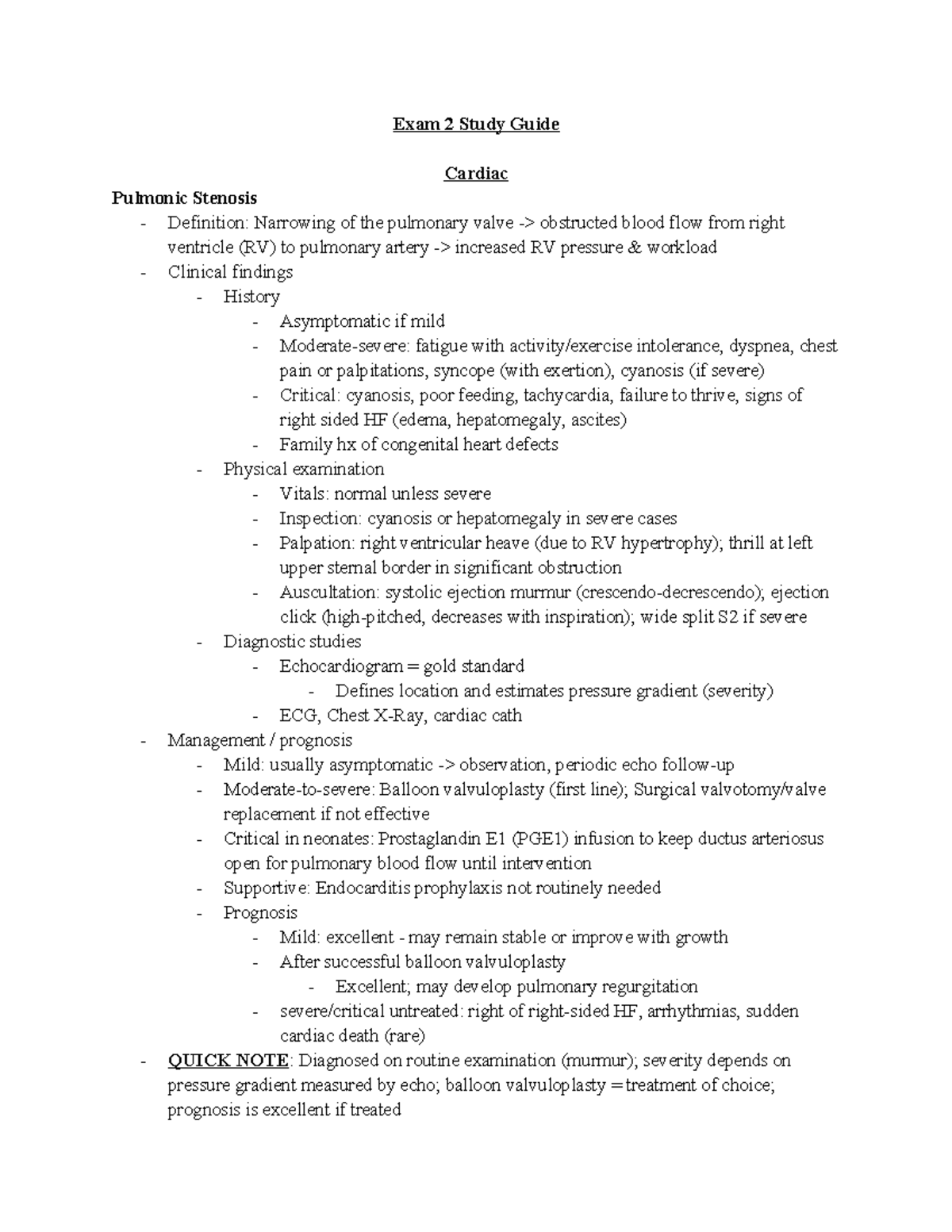 Cardiac Conditions Study Guide for Exam 2: Key Concepts and Management ...