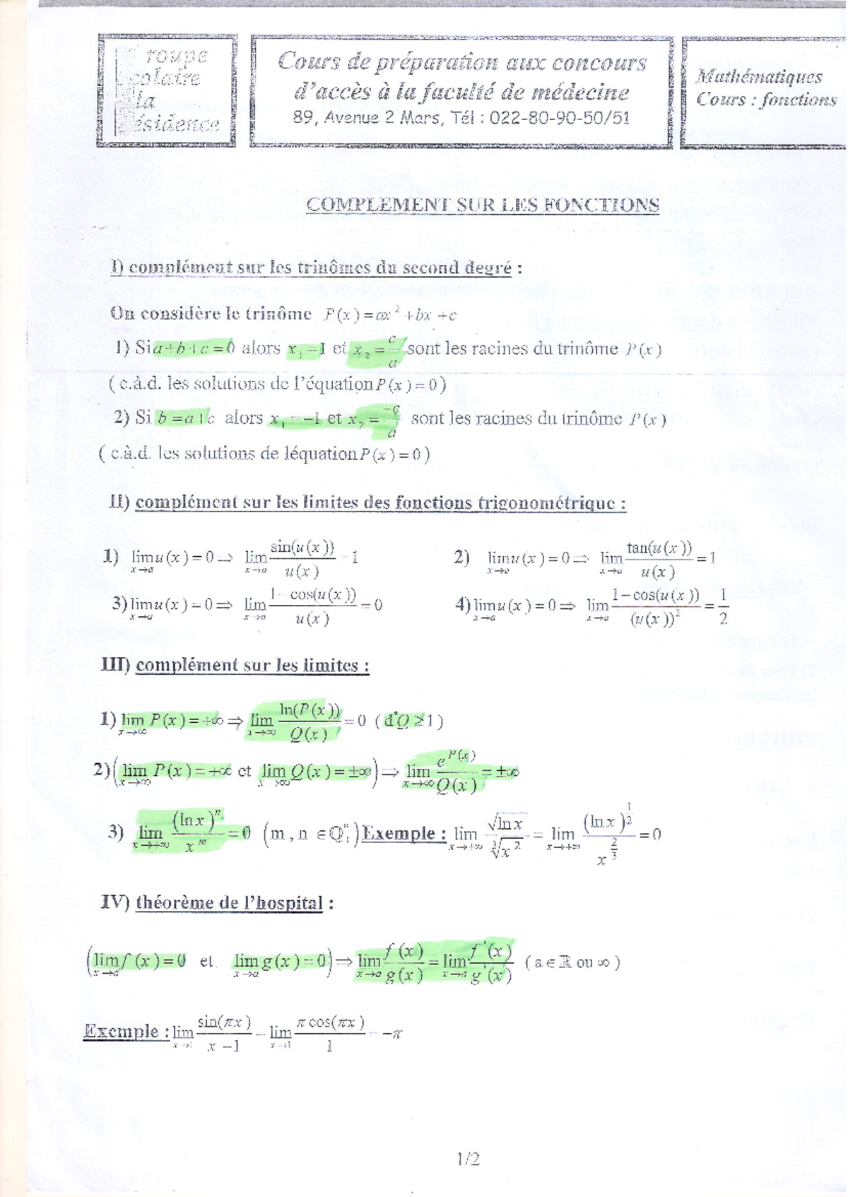 Cours de Préparation aux Concours Scolaires en Mathématiques - Studocu