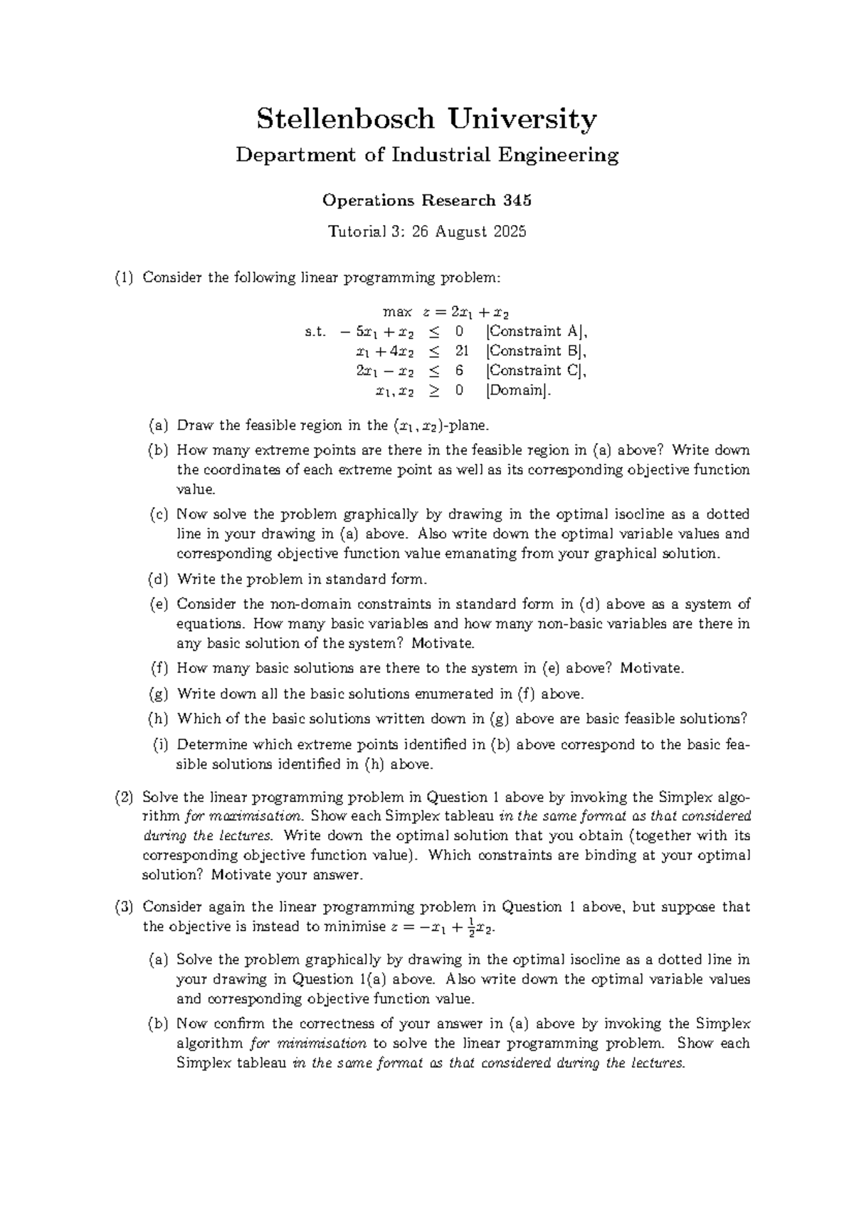 ON 345 Tutorial 3 Memo: Operations Research Solutions (2025) - Studocu