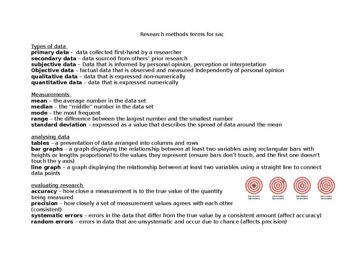 Research Methods Terms for SAC: Data Types and Analysis - Studocu