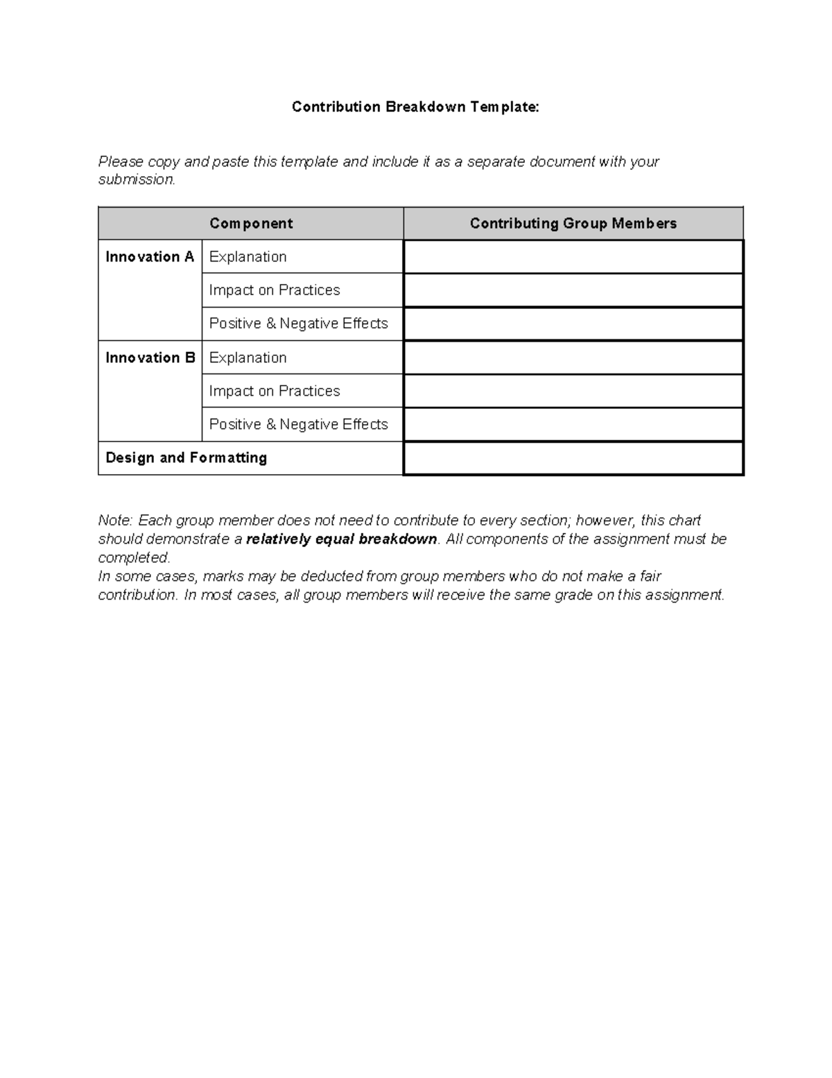 Contribution Breakdown Template for Innovation Presentation v1 ...