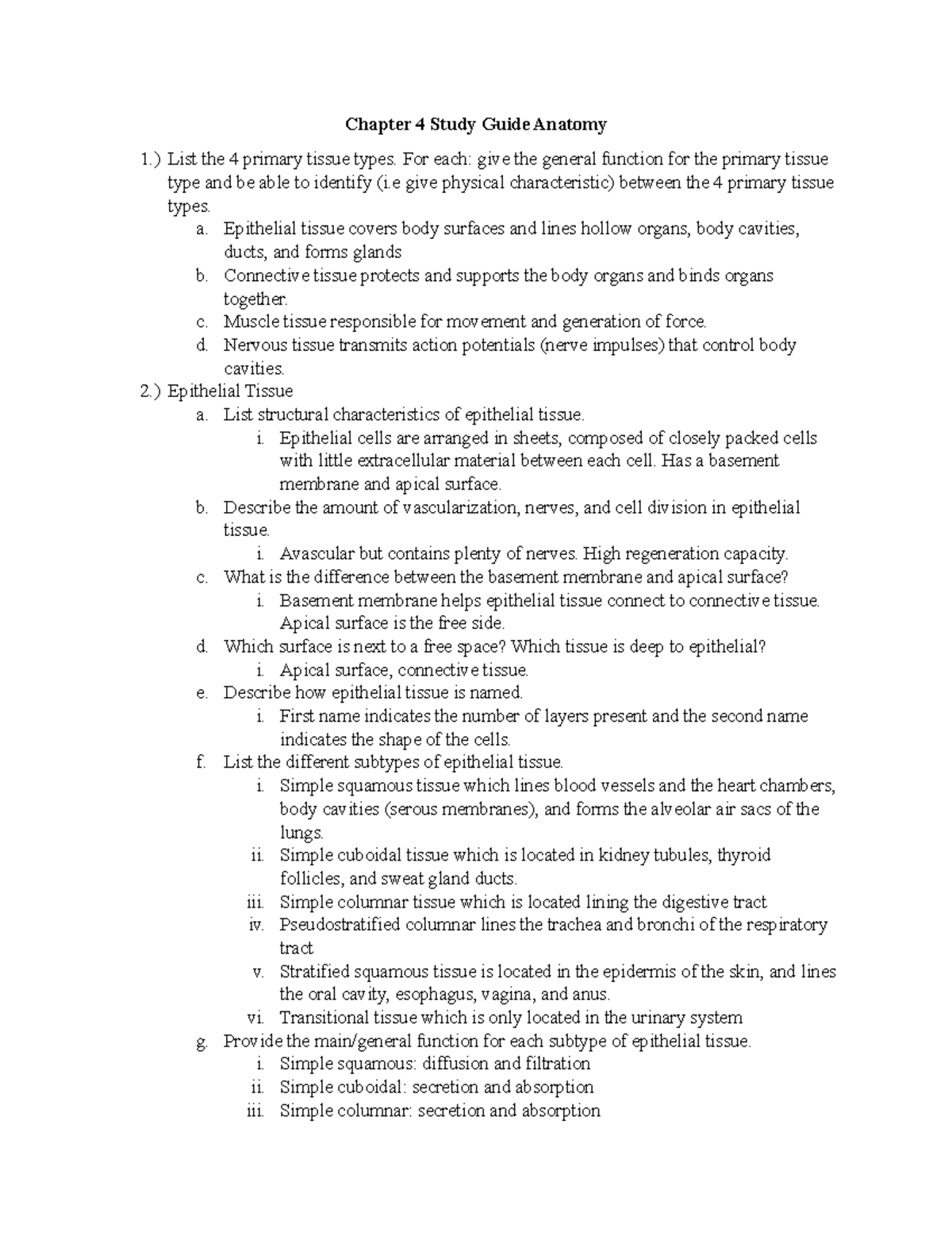 Chapter 4 Study Guide A&P: Overview of Tissue Types and Functions - Studocu