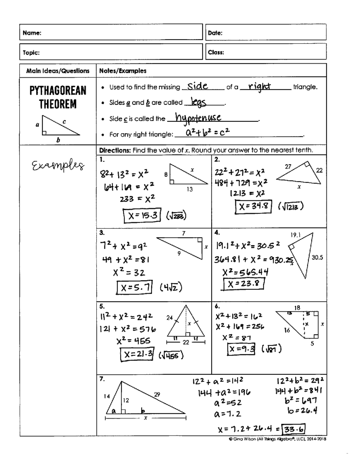 Unit 7 Geometry Notes: Pythagorean Theorem & Trigonometry - Studocu