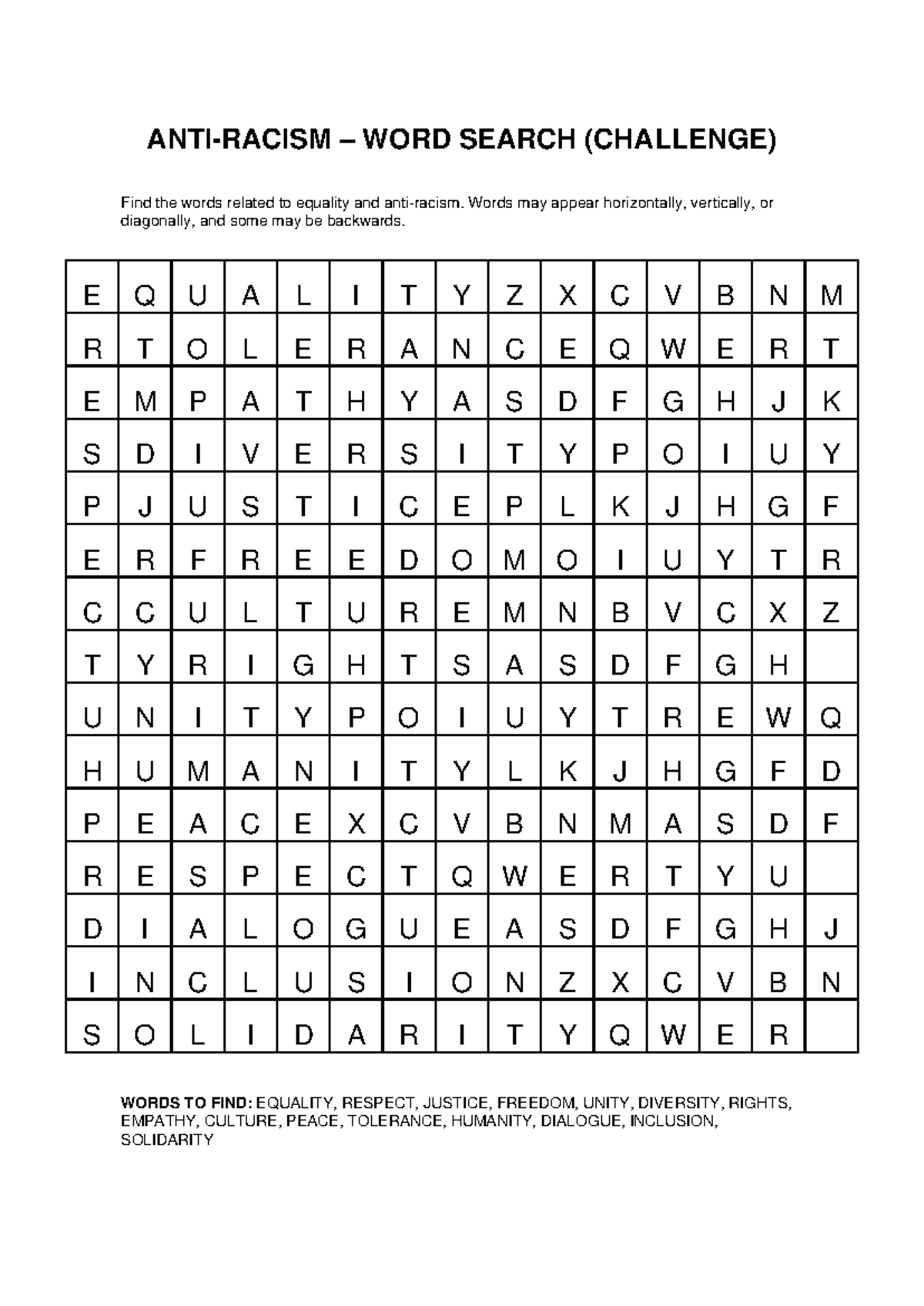 WORD SEARCH (CHALLENGE): Anti-Racism Terms & Concepts - Studocu