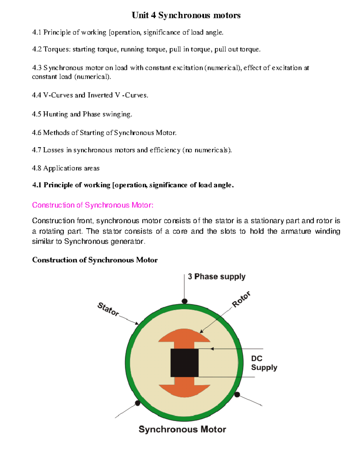 Unit 4: Comprehensive Study of Synchronous Motors and Their Functions ...