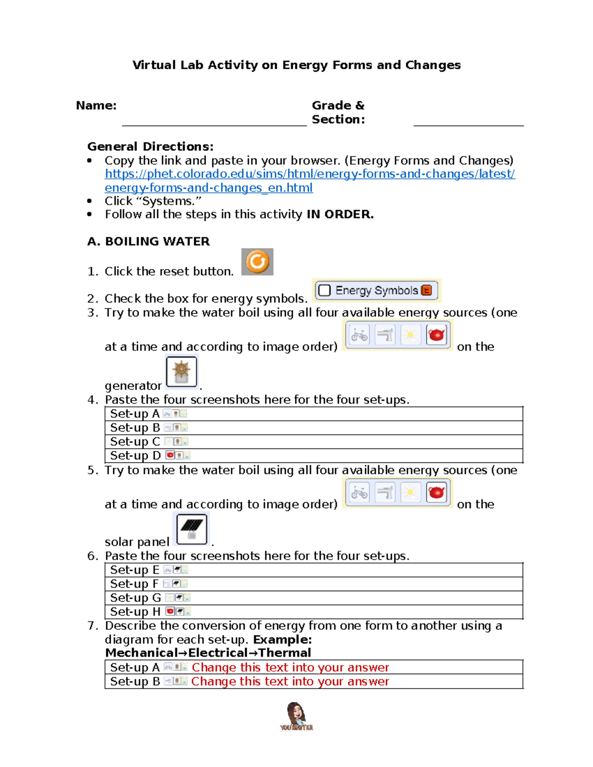 Virtual Lab Activity (Grade & Section) on Energy Forms & Changes - Studocu