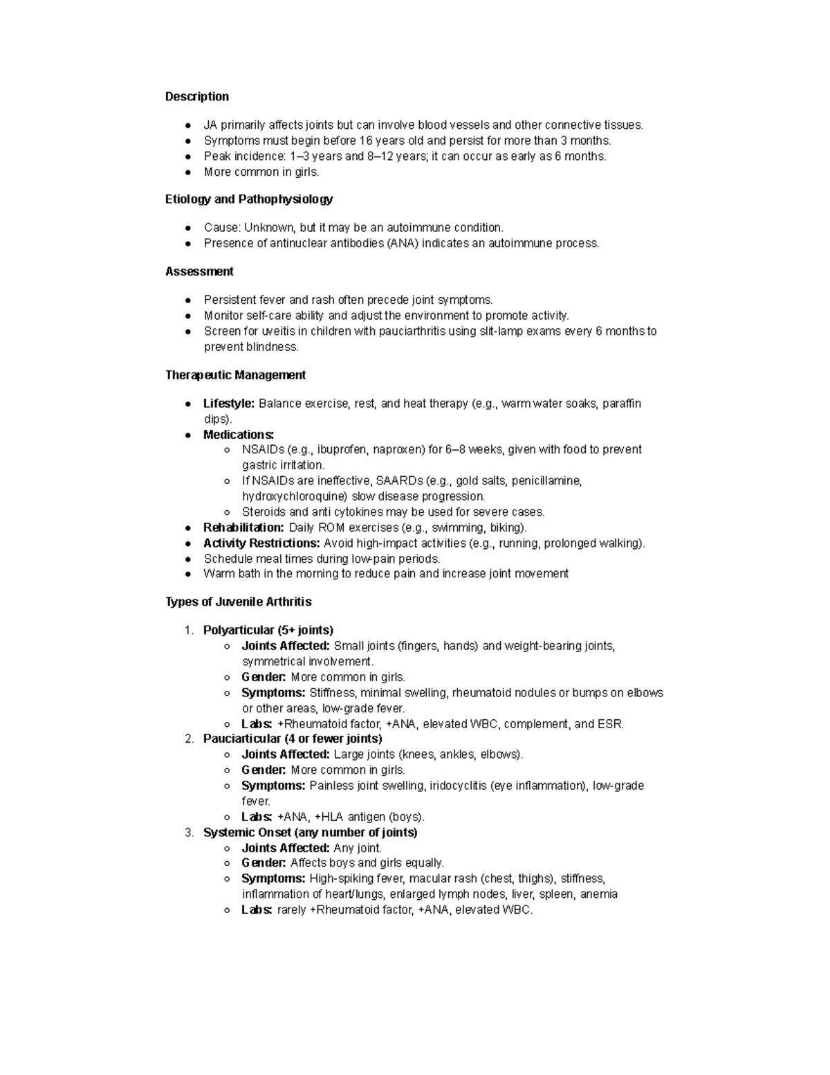 Juvenile 20Arthritis - Notes - Description JA primarily affects joints ...