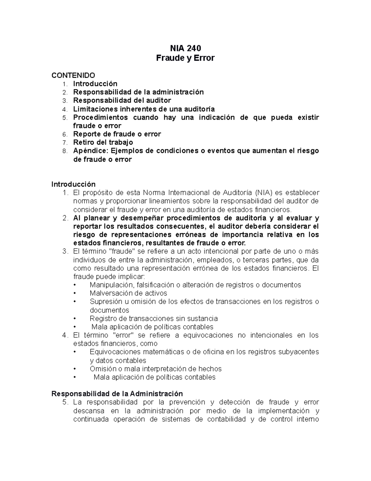 NIA 240 Resumen sobre Fraude y Error en Auditoría de Estados ...