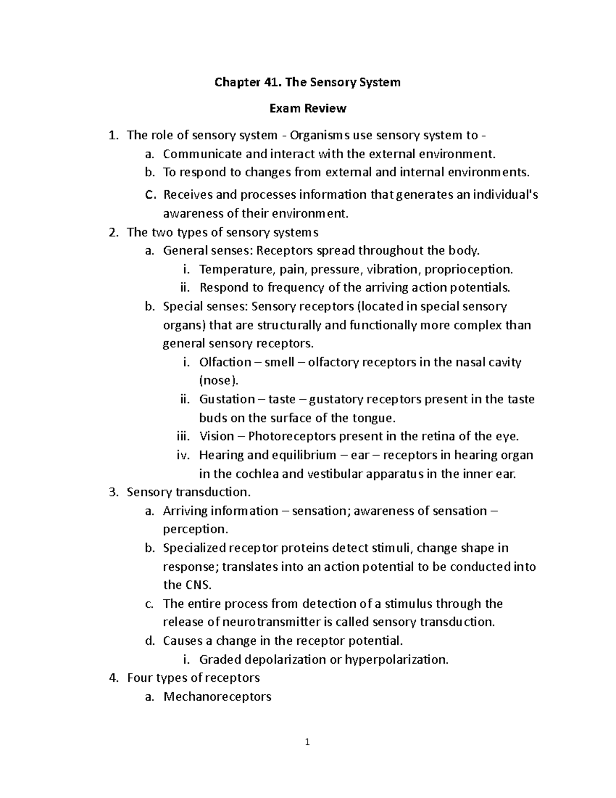 Chapter 41: Sensory System Exam Review Notes - Studocu