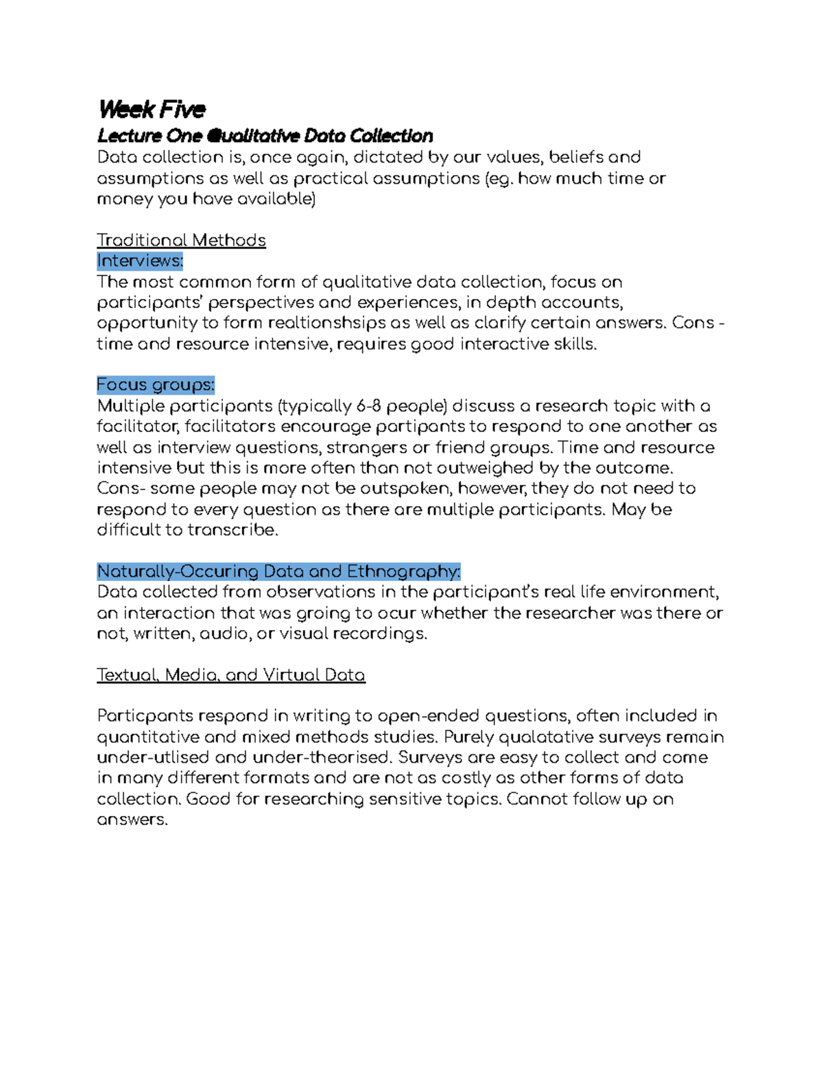 Survey Research Methods: Qualitative Data Collection Insights - Studocu