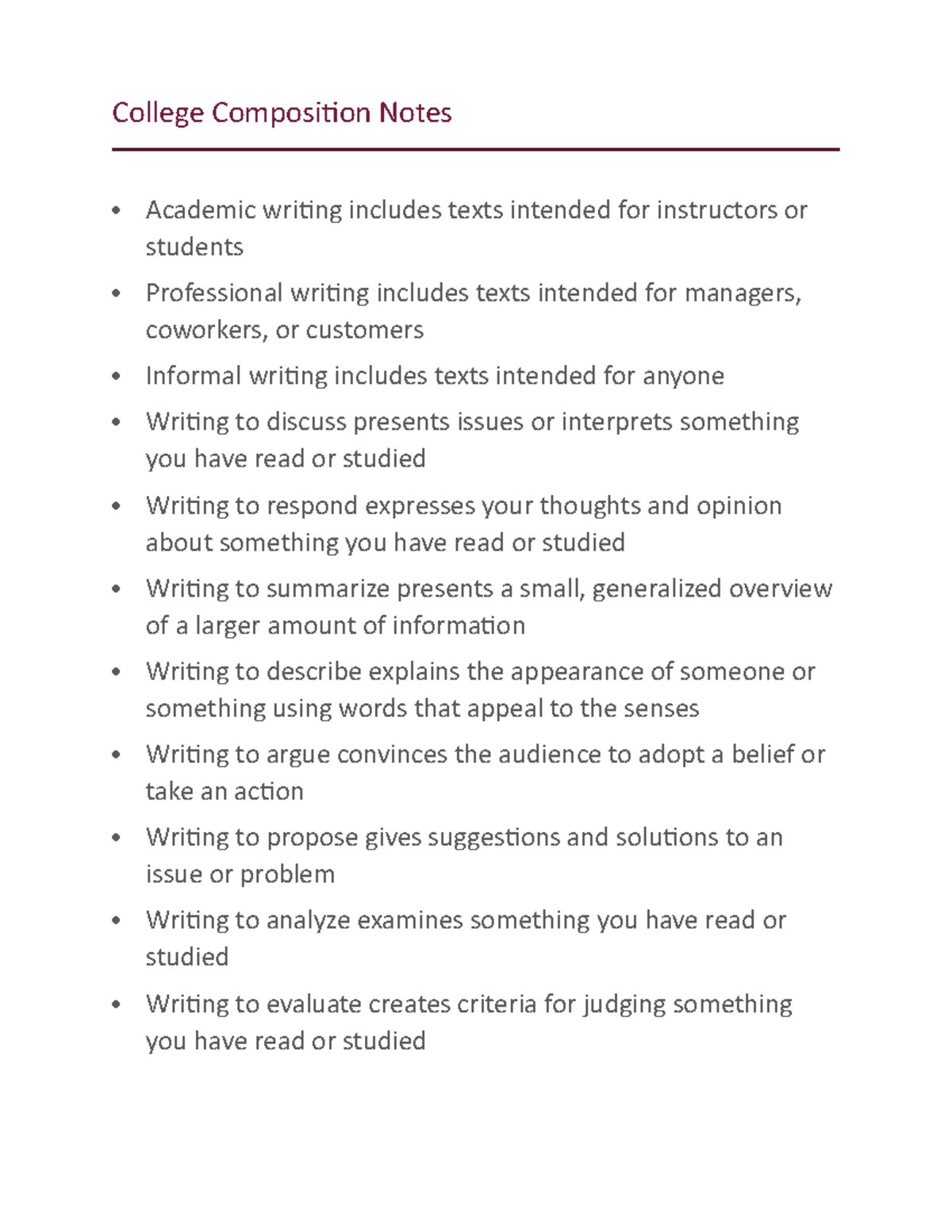 Composition Notes for Academic Writing and Techniques in ENG101 - Studocu