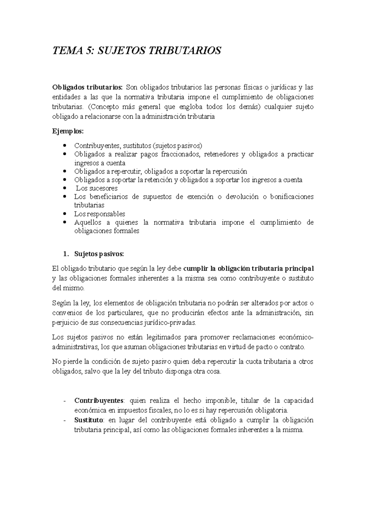 Apuntes TEMA 5: Sujetos Tributarios y Responsabilidades - Studocu