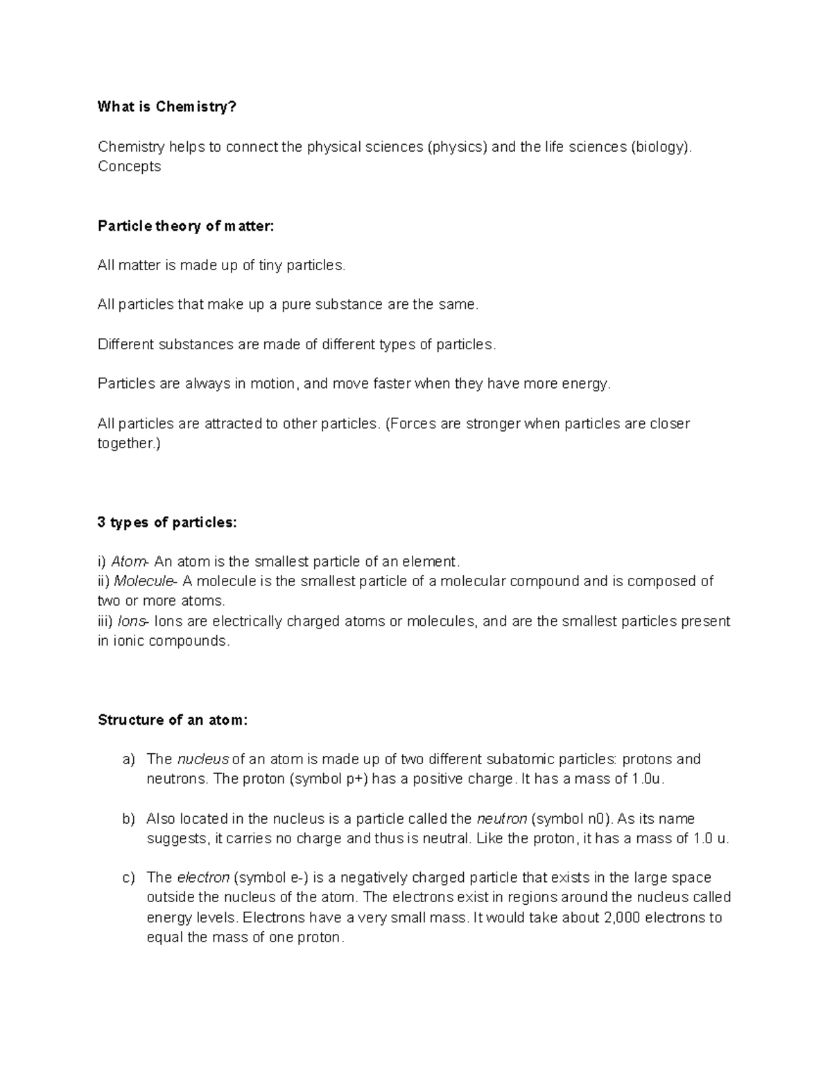 Chemistry Notes - Overview of Chapter 1 Concepts and Terms - Studocu